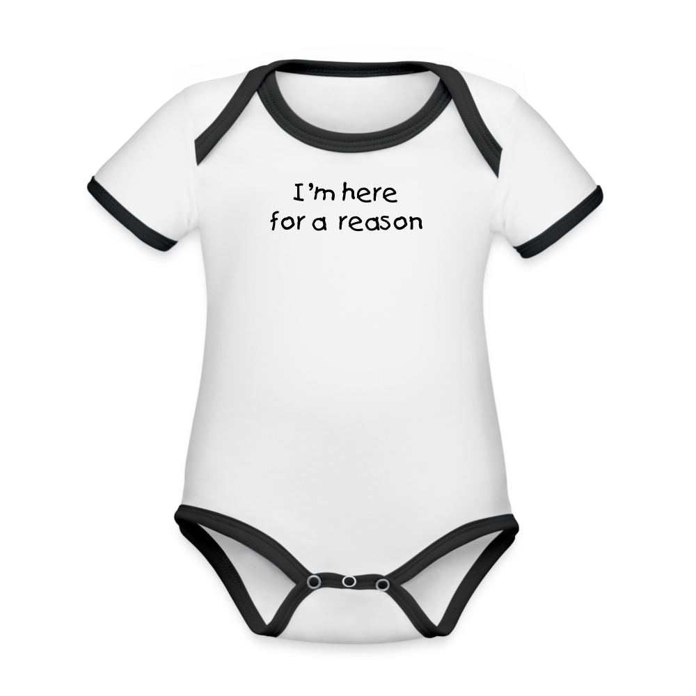 Organic Contrast Short Sleeve Baby Bodysuit - white/black