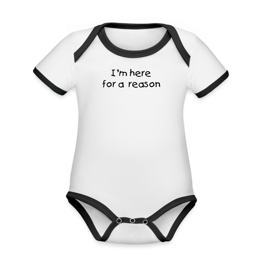 Organic Contrast Short Sleeve Baby Bodysuit - white/black