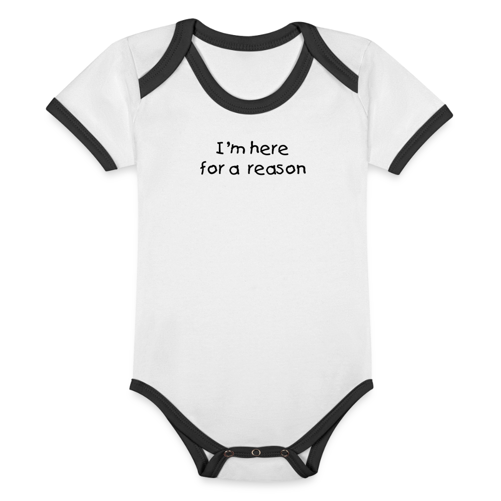 Organic Contrast Short Sleeve Baby Bodysuit - white/black