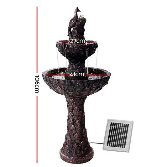 Fuente solar para exteriores Gardeon Water, baño para pájaros con forma de pavo real en cascada