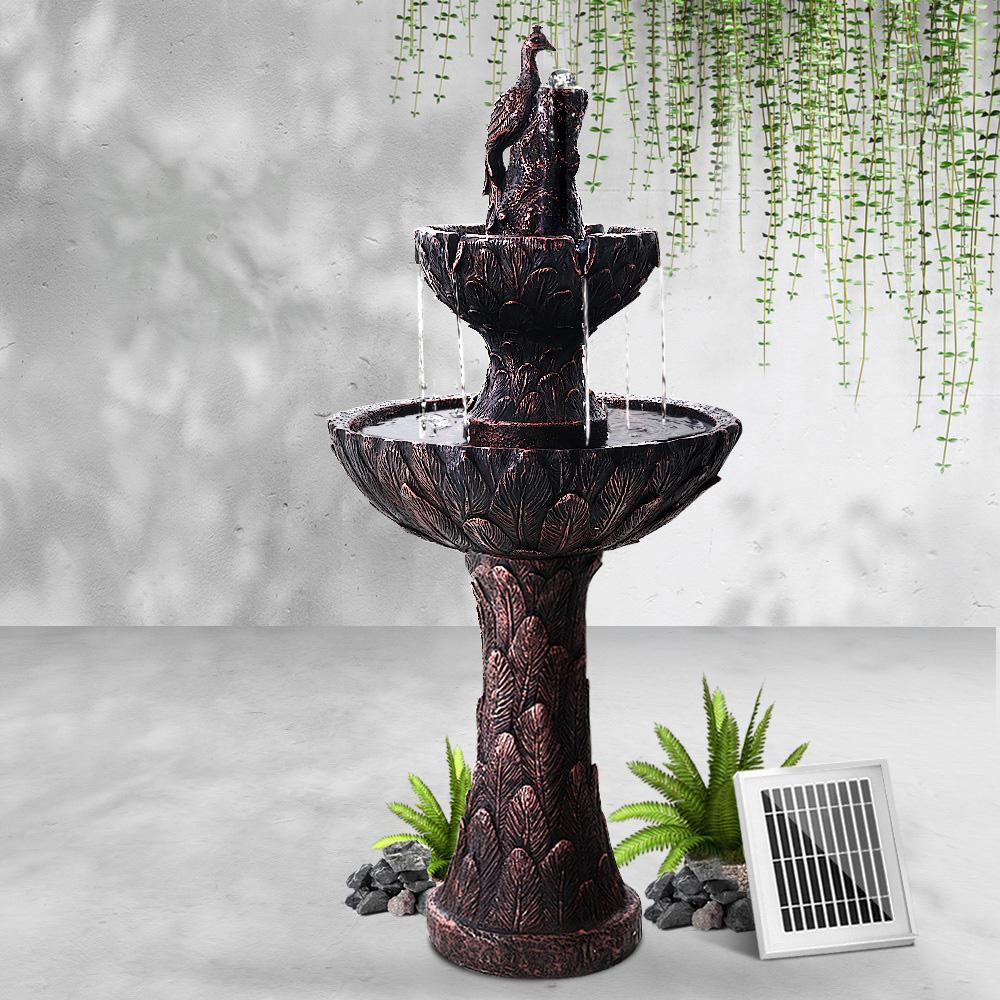 Fuente solar para exteriores Gardeon Water, baño para pájaros con forma de pavo real en cascada