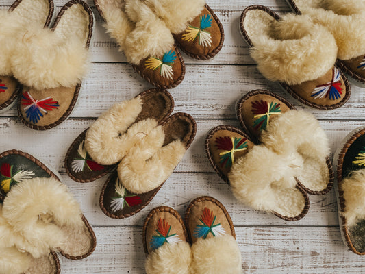 Natural Fur Brown Range Embroidered Slippers