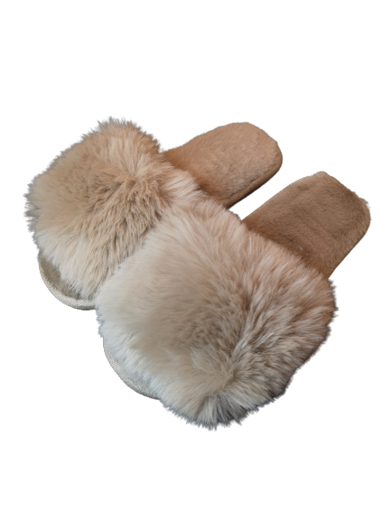 Open Toe Fluffy Slippers in Camel