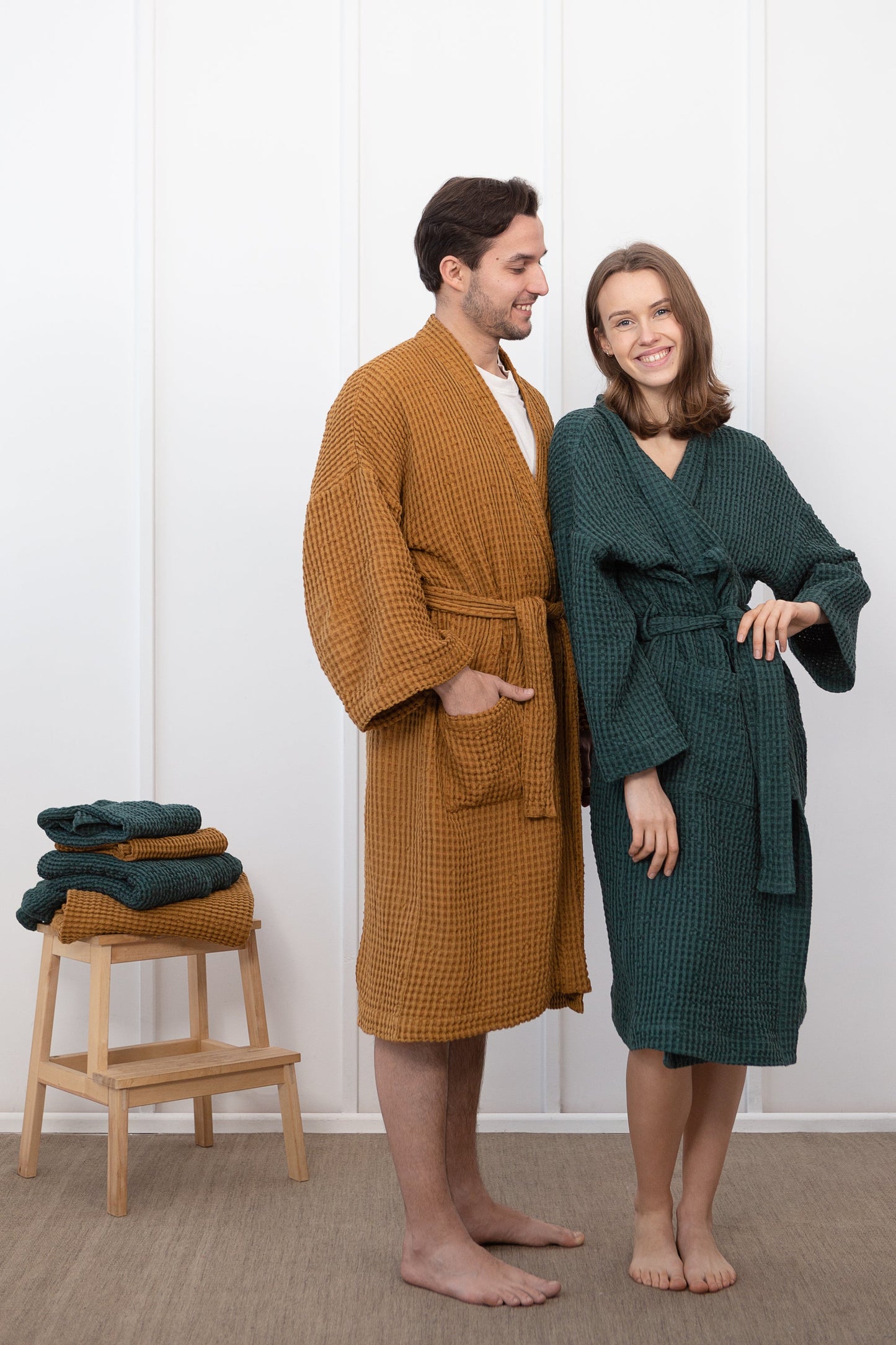 Waffle Robes and Towels Set