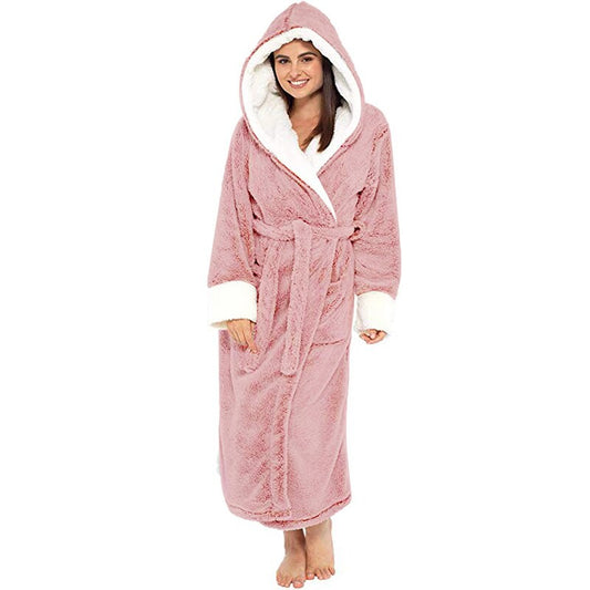 Plush Hooded Long Sleeved Bathrobe