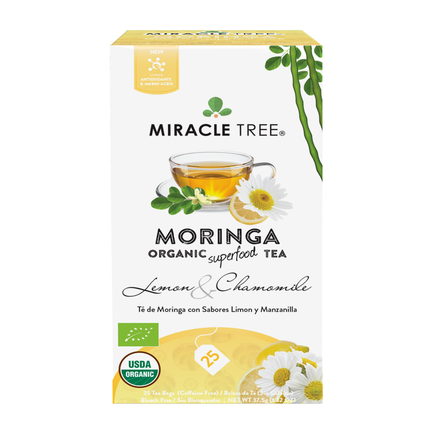 Té orgánico de moringa, limón y manzanilla de Miracle Tree