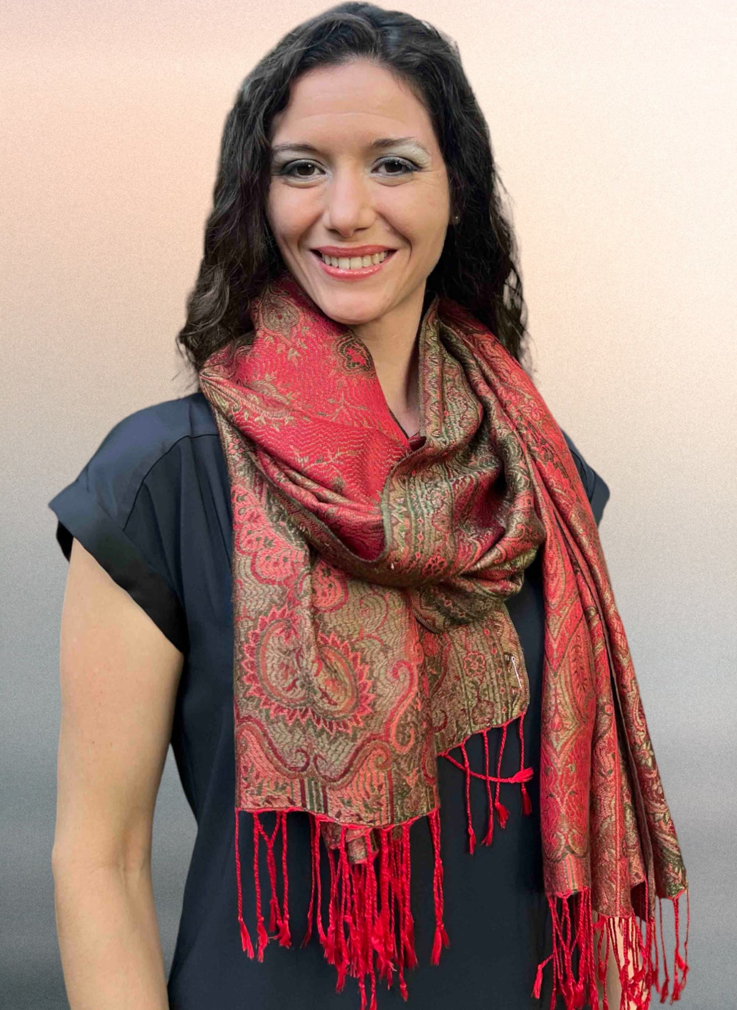 Red Jamawar Pashmina Scarf