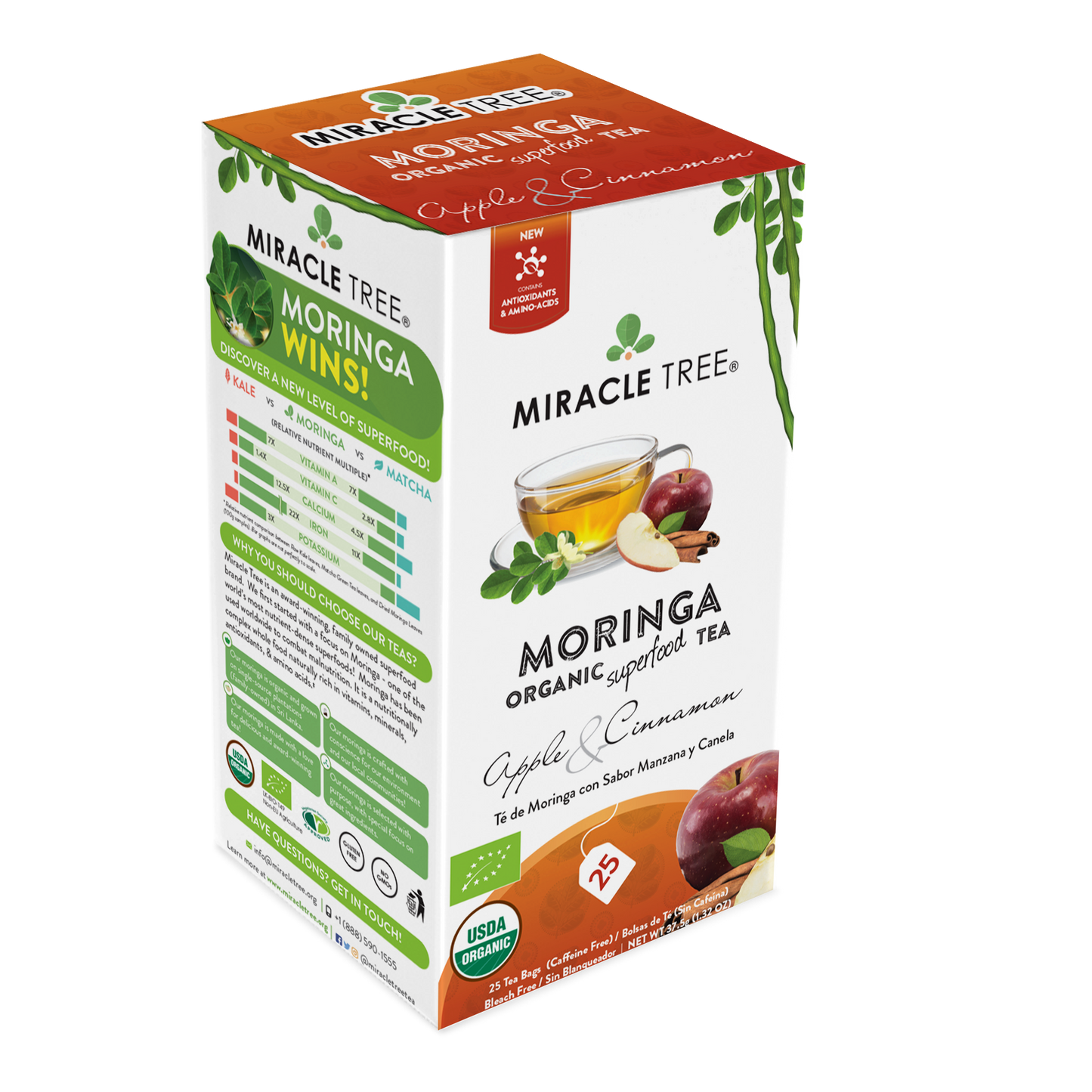 Té orgánico de moringa, manzana y canela de Miracle Tree