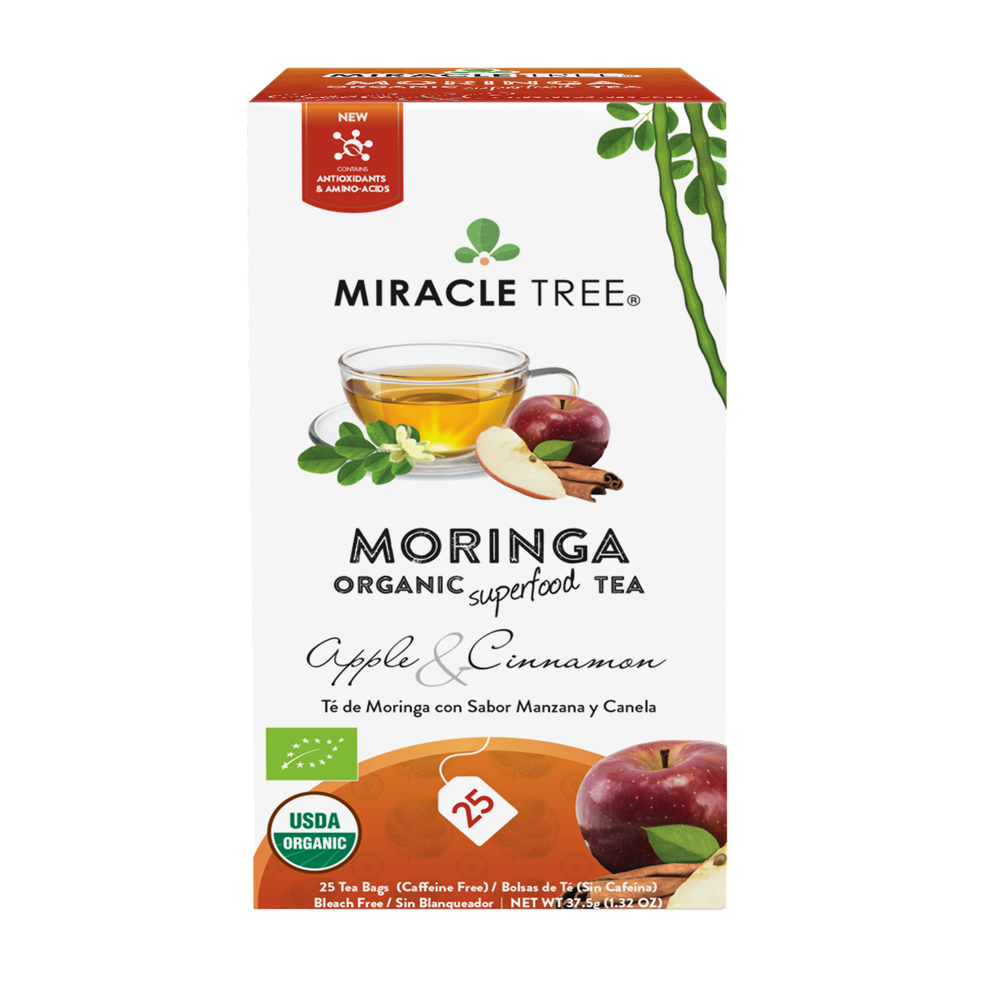 Té orgánico de moringa, manzana y canela de Miracle Tree