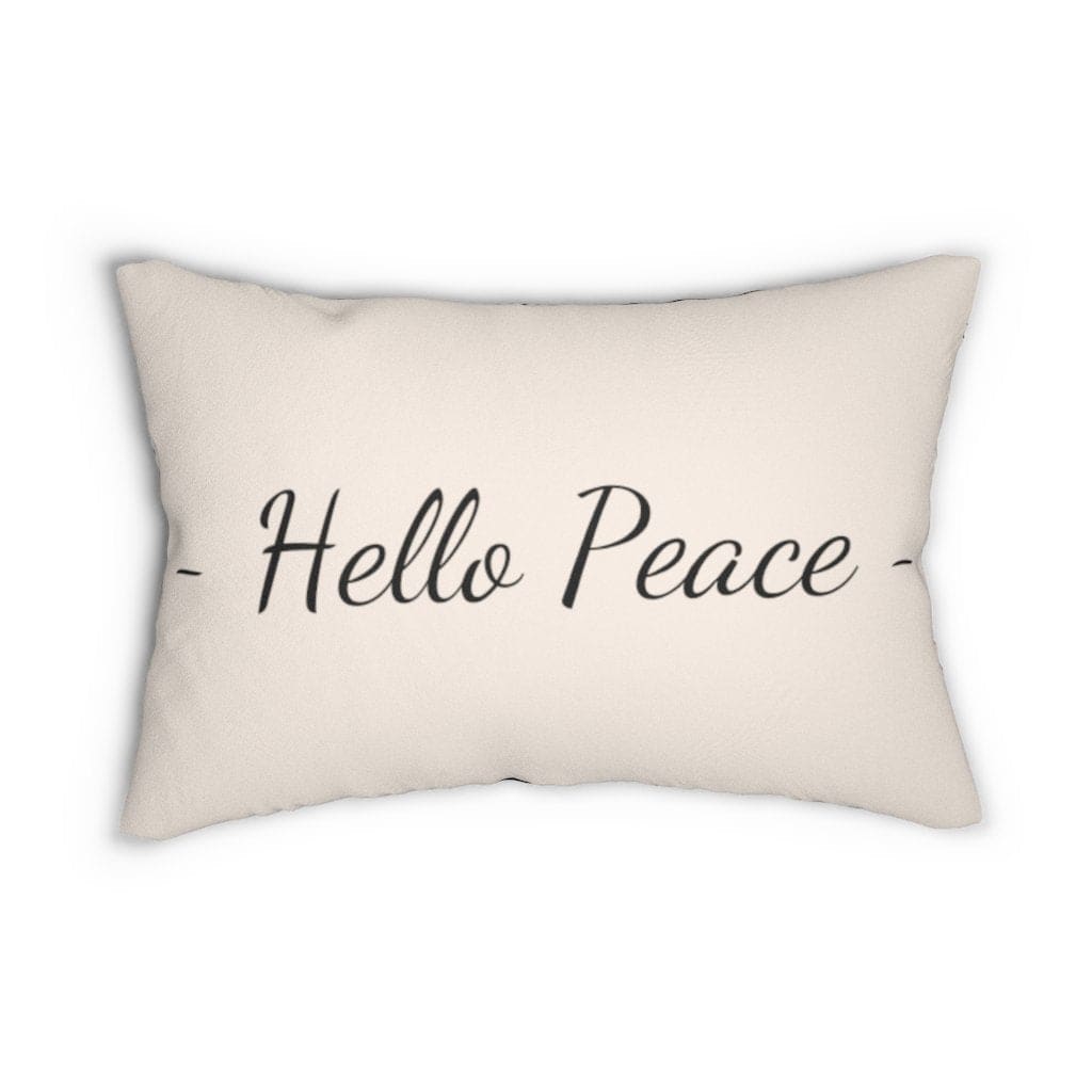 Cojín lumbar decorativo Hello Peace, beige y negro