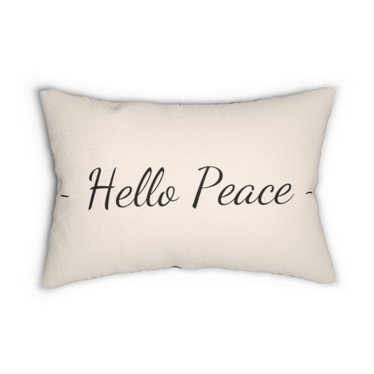 Cojín lumbar decorativo Hello Peace, beige y negro