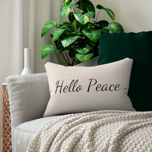 Cojín lumbar decorativo Hello Peace, beige y negro