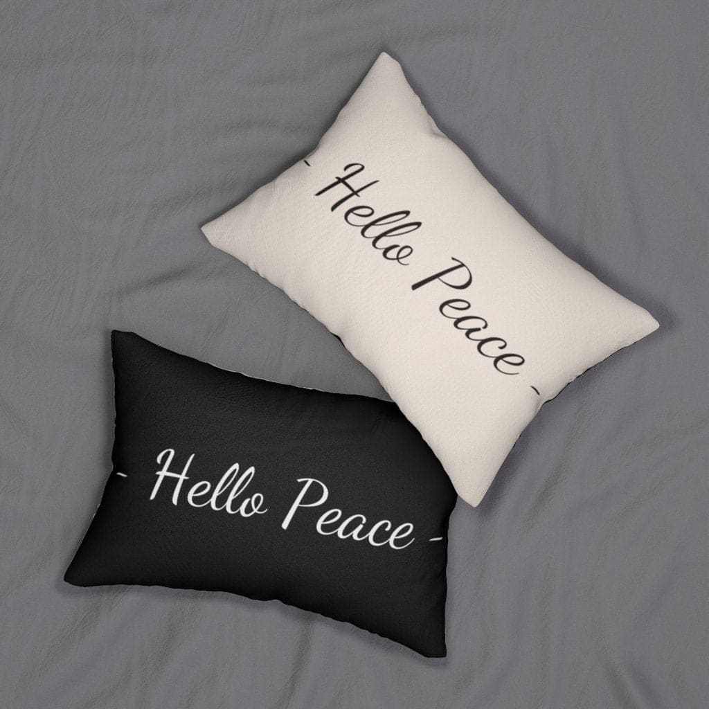 Cojín lumbar decorativo Hello Peace, beige y negro