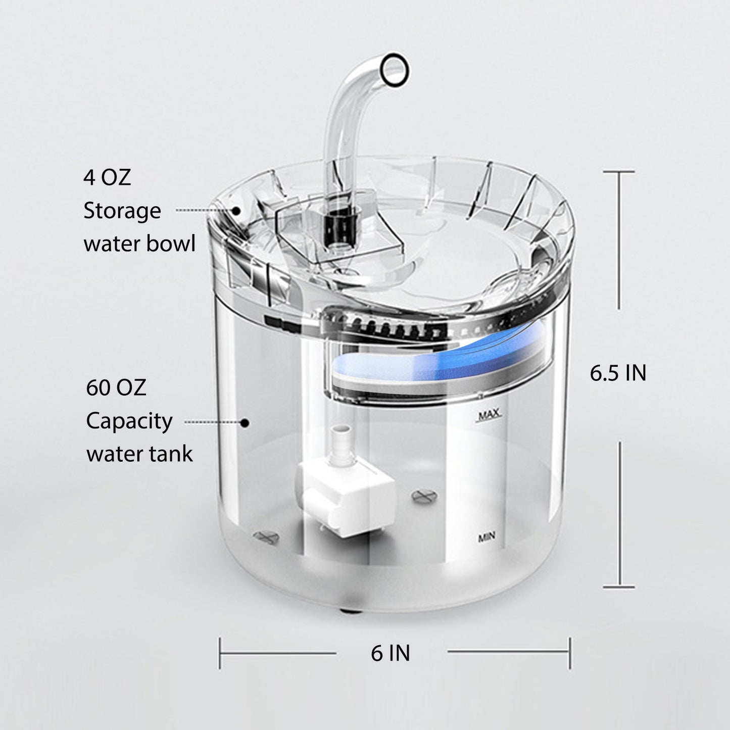 Fuente de agua automática para mascotas de gran capacidad de 68 fl oz con 2 modos