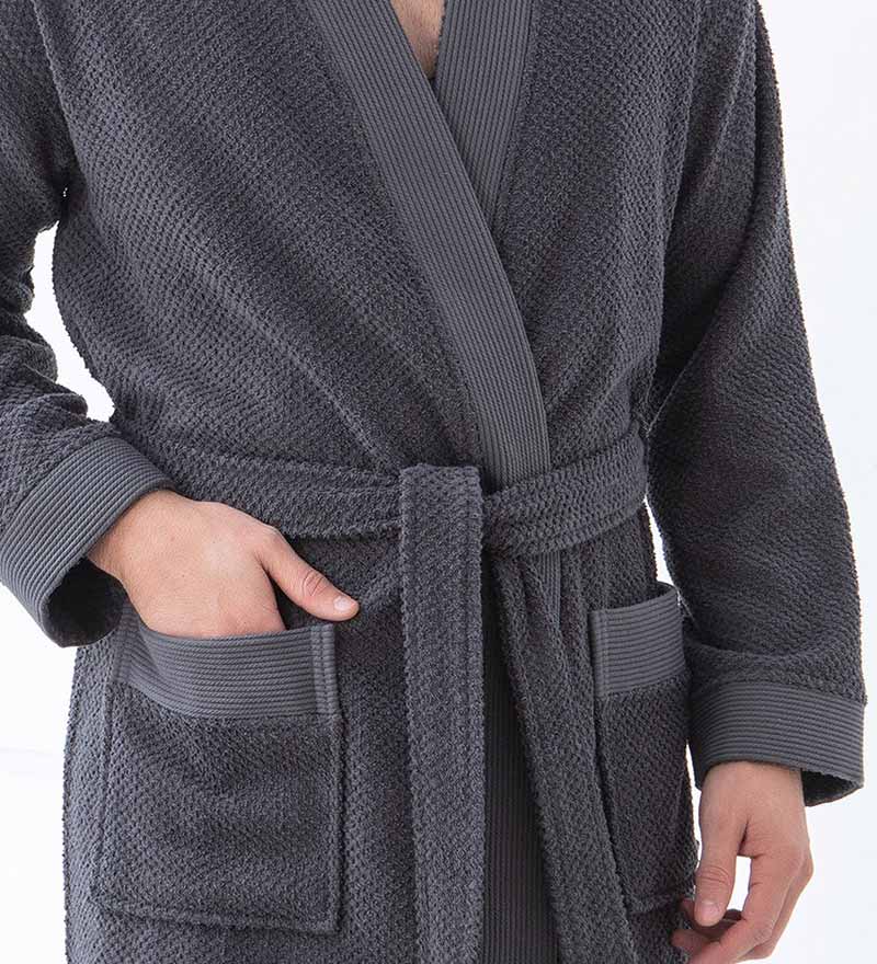 Bata tipo kimono de rizo de algodón turco orgánico para hombre | Bata de baño de rizo 