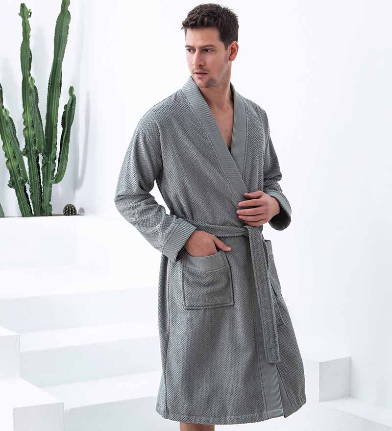 Bata tipo kimono de rizo de algodón turco orgánico para hombre | Bata de baño de rizo 